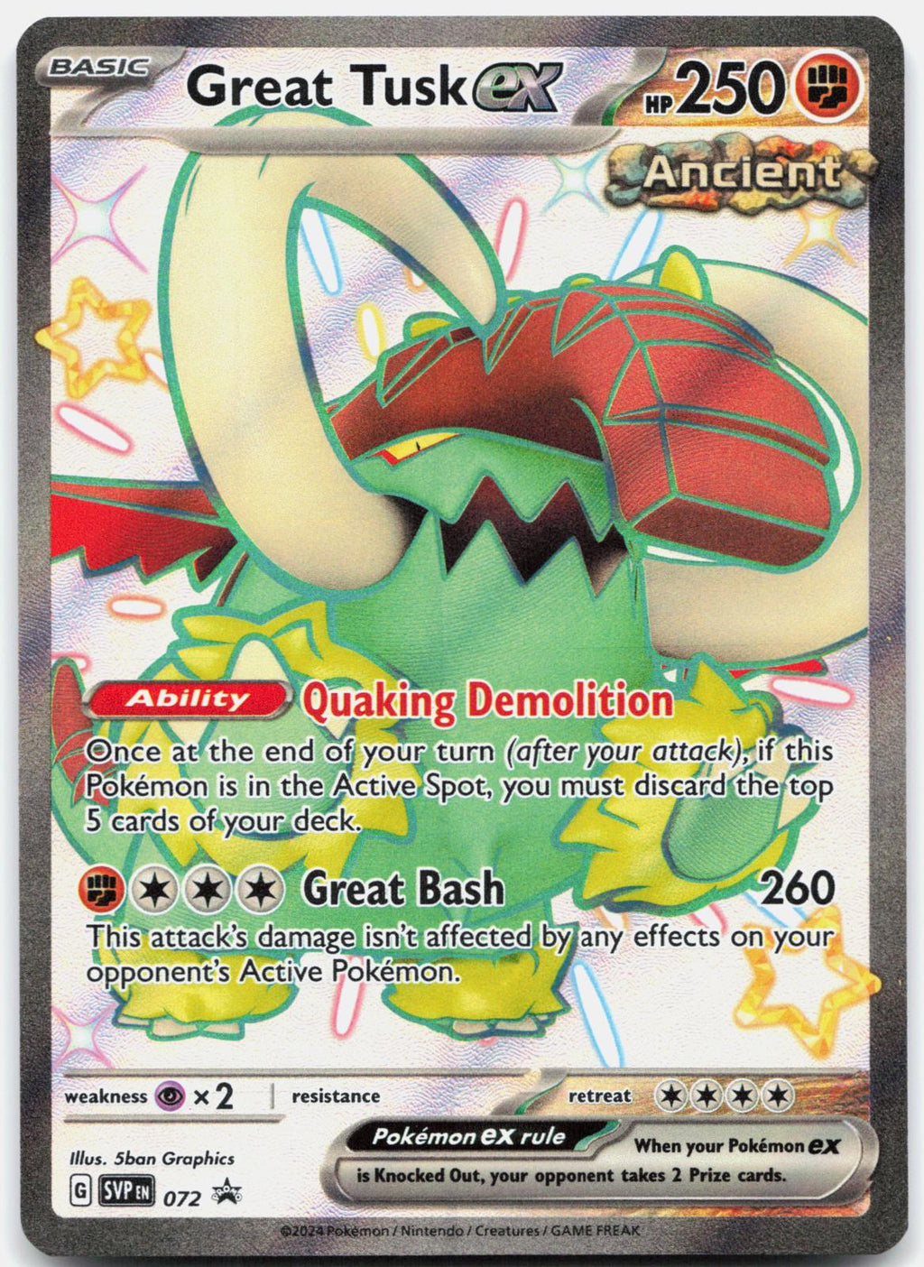 Great Tusk ex 072 Holo Promo Scarlet & Violet Promo Pokemon Near Mint