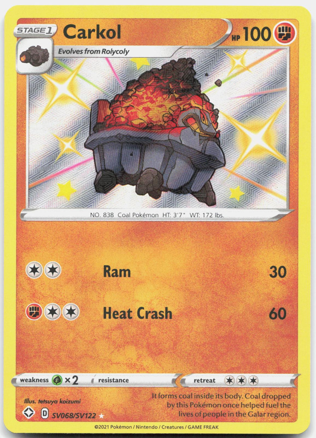 Carkol SV068/SV122 Shiny Rare Shining Fates Shiny Vault Pokemon Holo Near Mint
