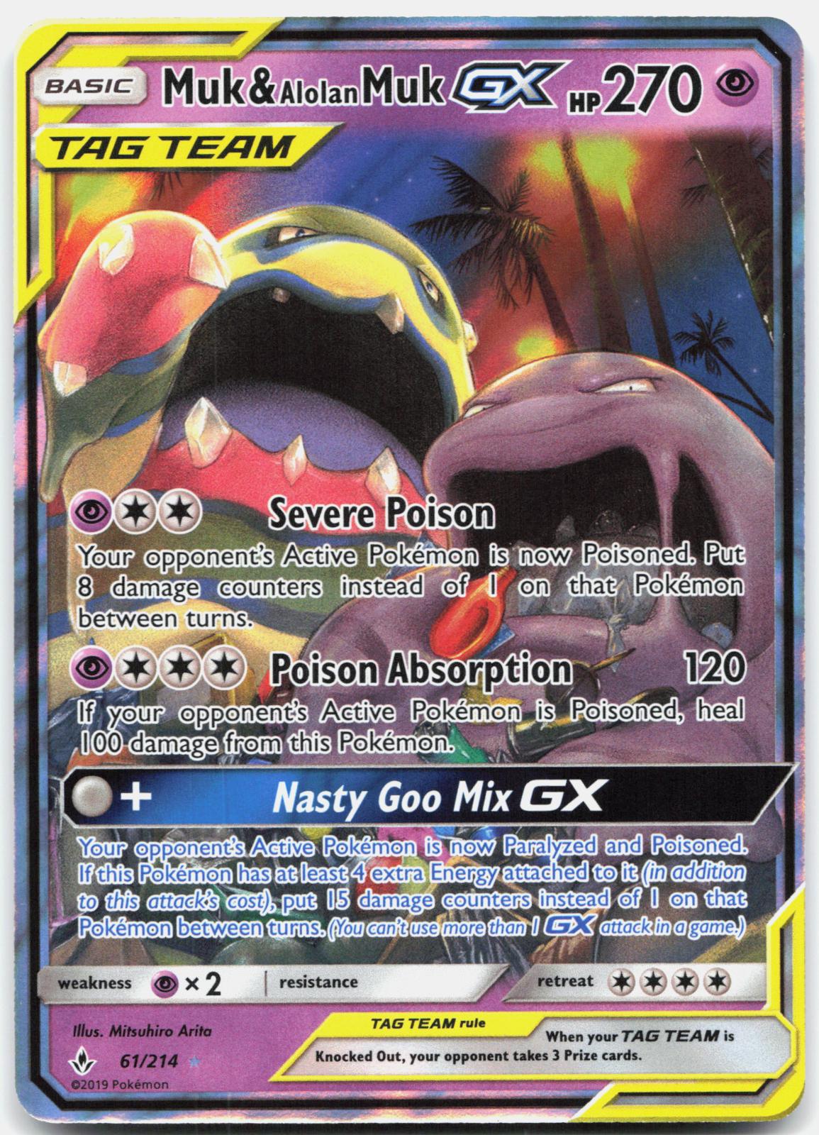 Muk & Alolan Muk GX 61/214 Holo GX Rare Unbroken Bonds Pokemon Near Mint