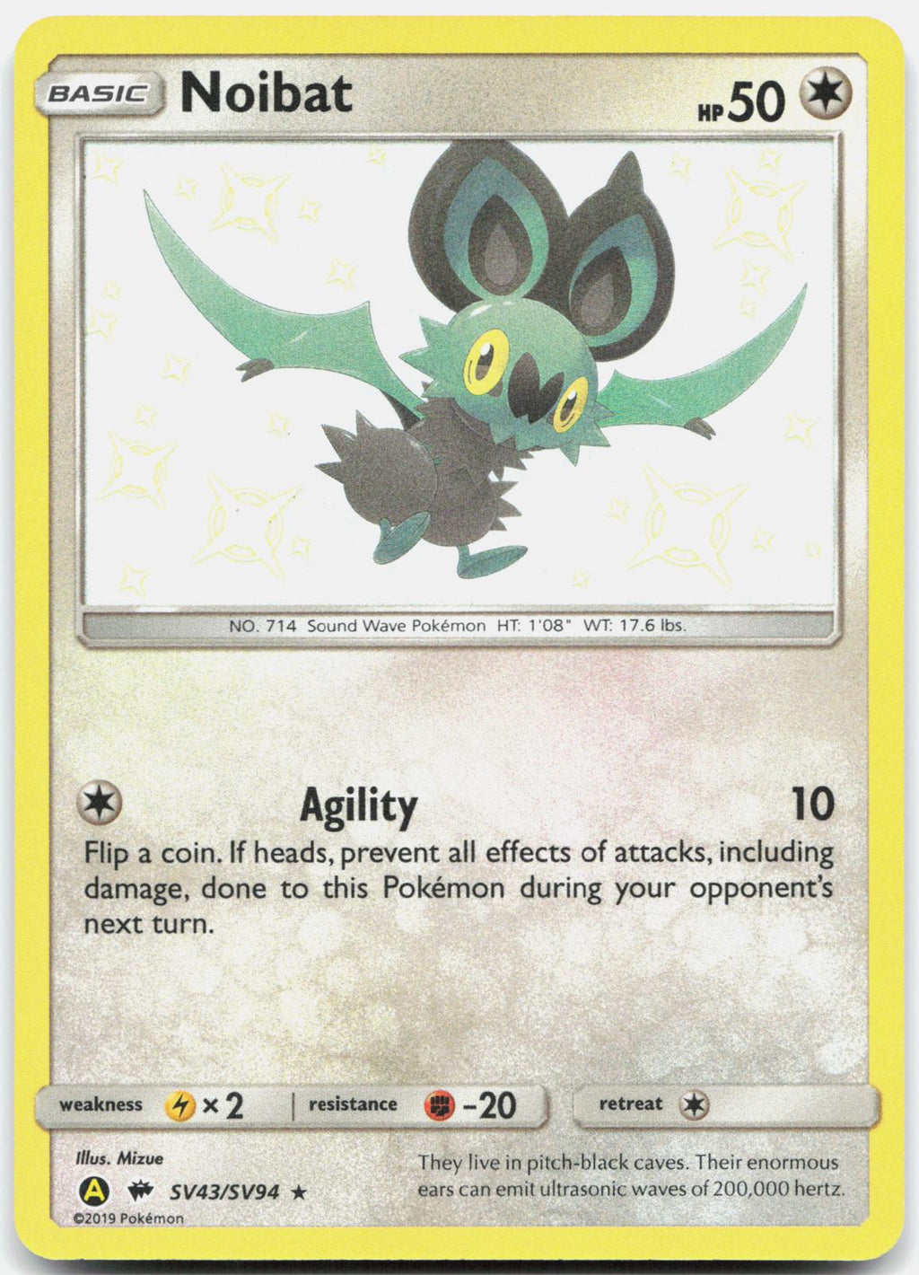 Noibat SV43/SV94 Shiny Rare Hidden Fates Shiny Vault Pokemon Holo Near Mint