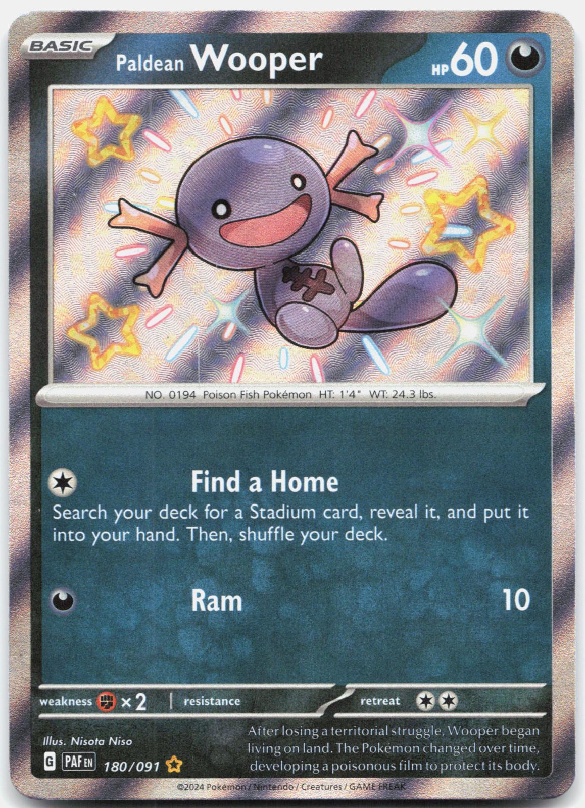 Paldean Wooper 180/091 Shiny Rare Paldean Fates Pokemon Holo Near Mint