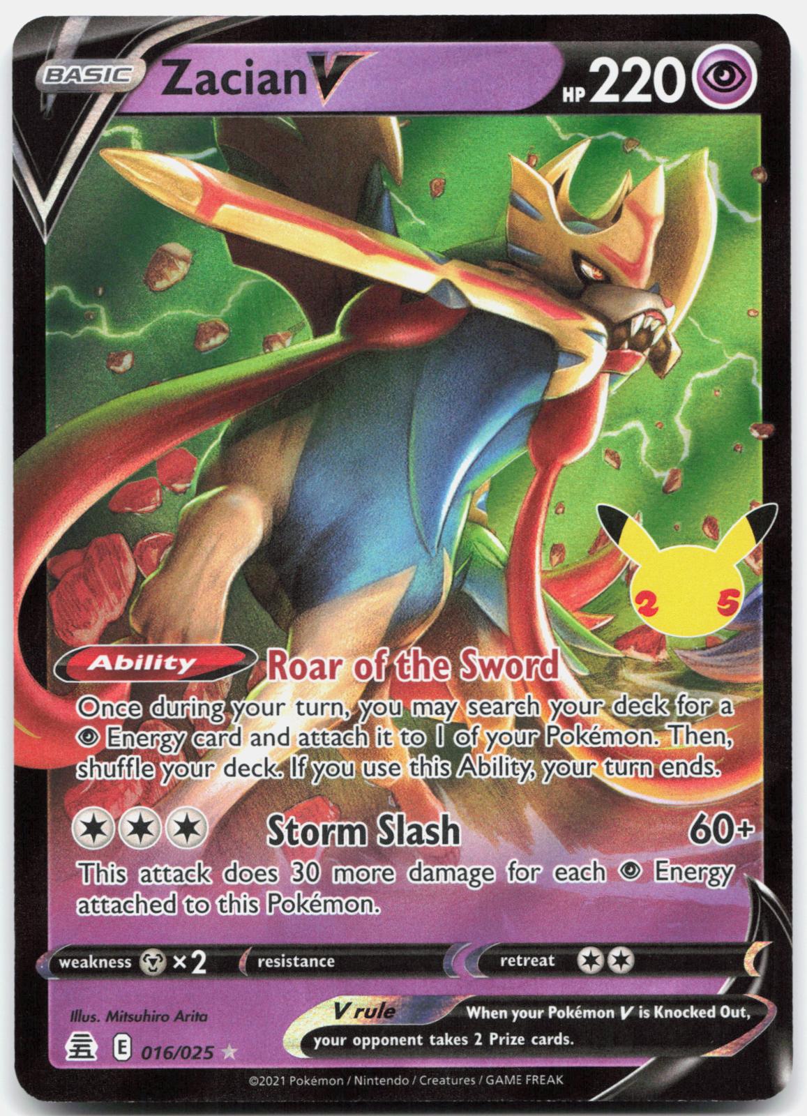 Zacian V 016/025 Holo V Rare Celebrations Pokemon Near Mint
