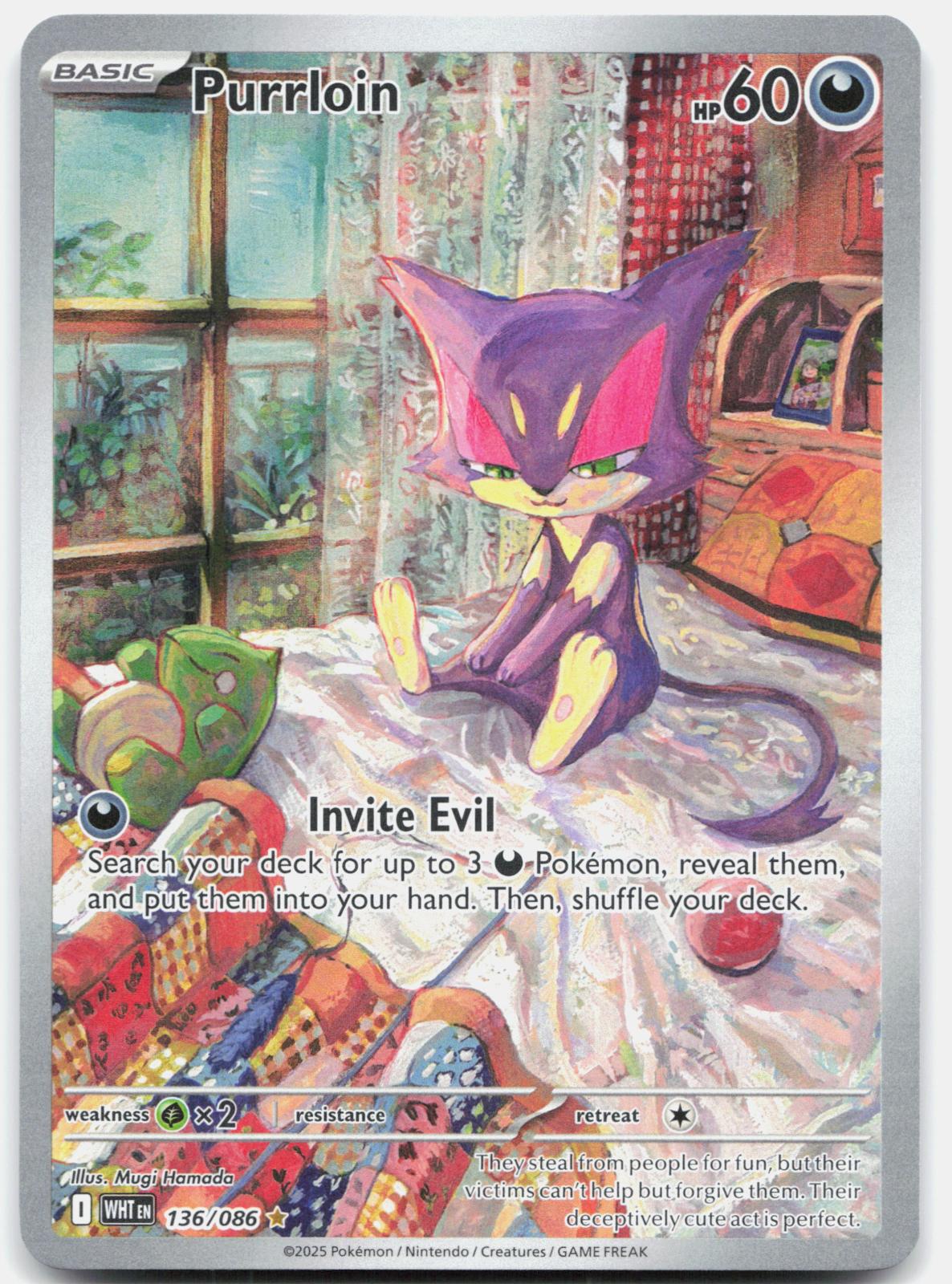 Purrloin 136/086 Illustration Rare White Flare Pokemon Holo Near Mint