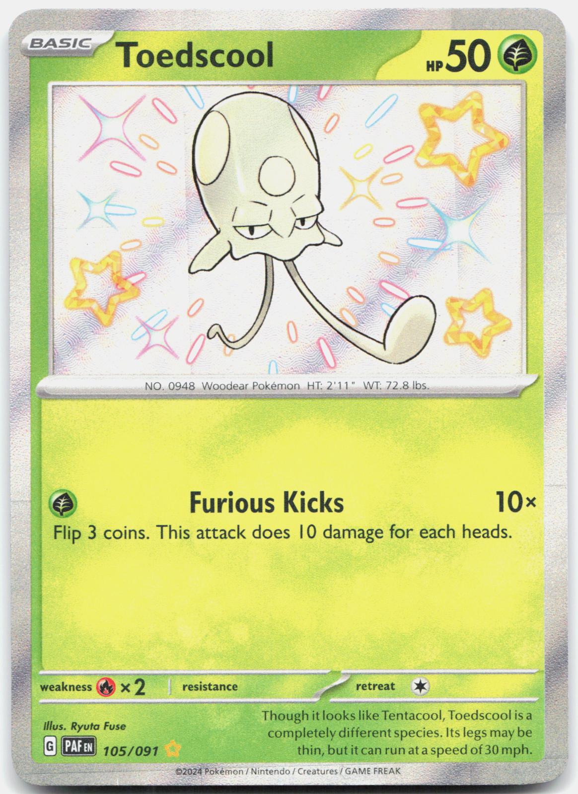 Toedscool 105/091 Shiny Rare Paldean Fates Pokemon Holo Near Mint