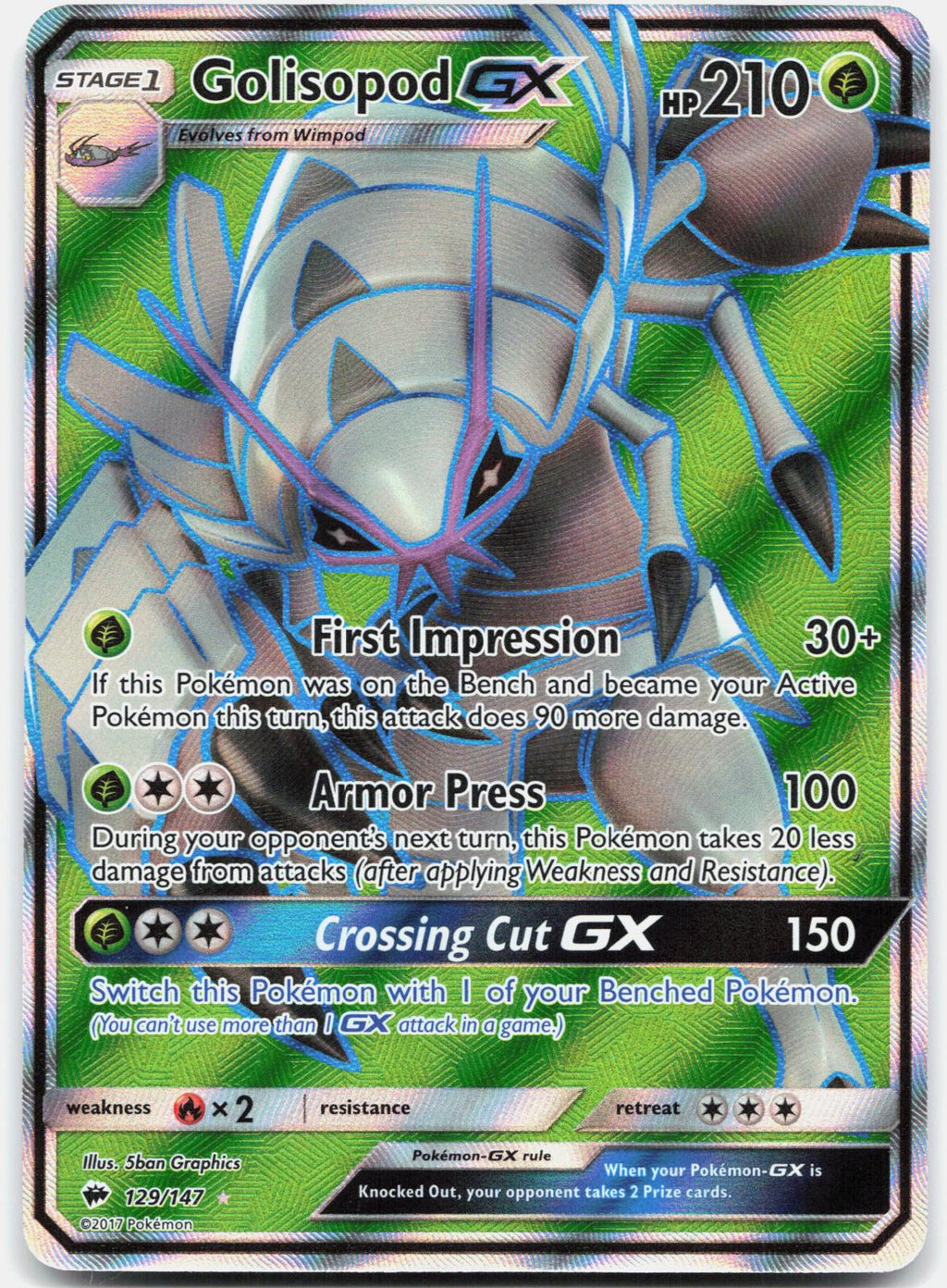 Golisopod GX 129/147 Ultra Rare Burning Shadows Pokemon Holo Near Mint