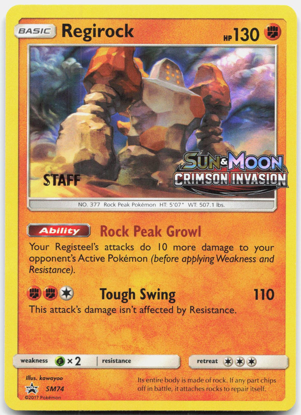 Regirock - (Prerelease) [Staff] SM74 Holo Promo Sun & Moon Promo Pokemon MP
