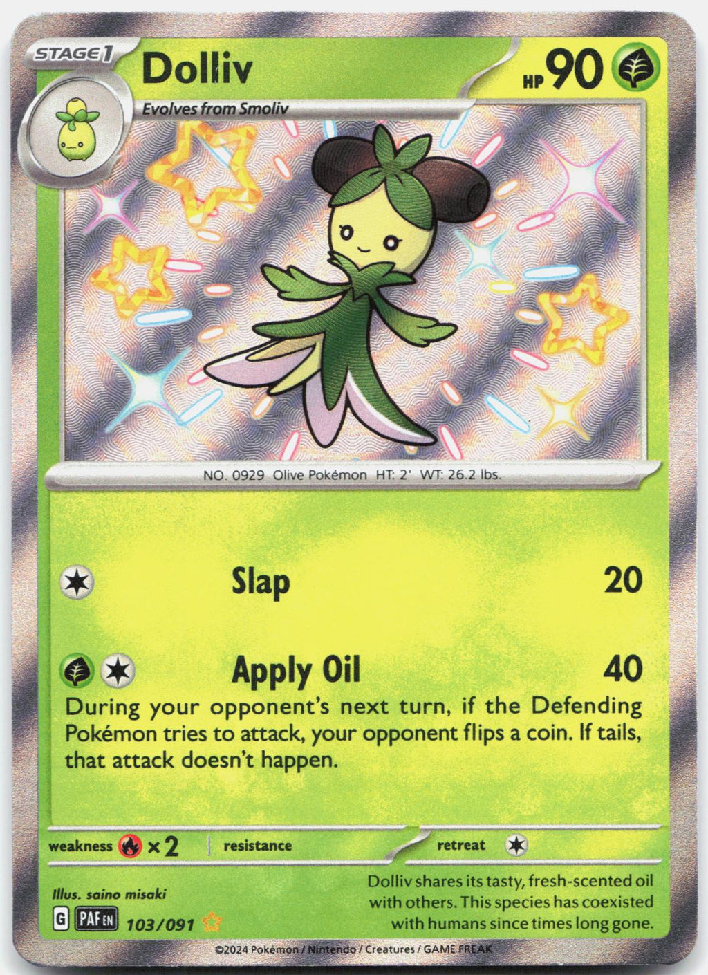 Dolliv 103/091 Shiny Rare Paldean Fates Pokemon Holo Near Mint