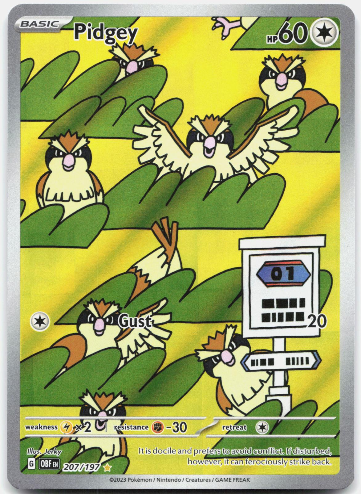 Pidgey 207/197 Illustration Rare Obsidian Flames Pokemon Holo Near Mint