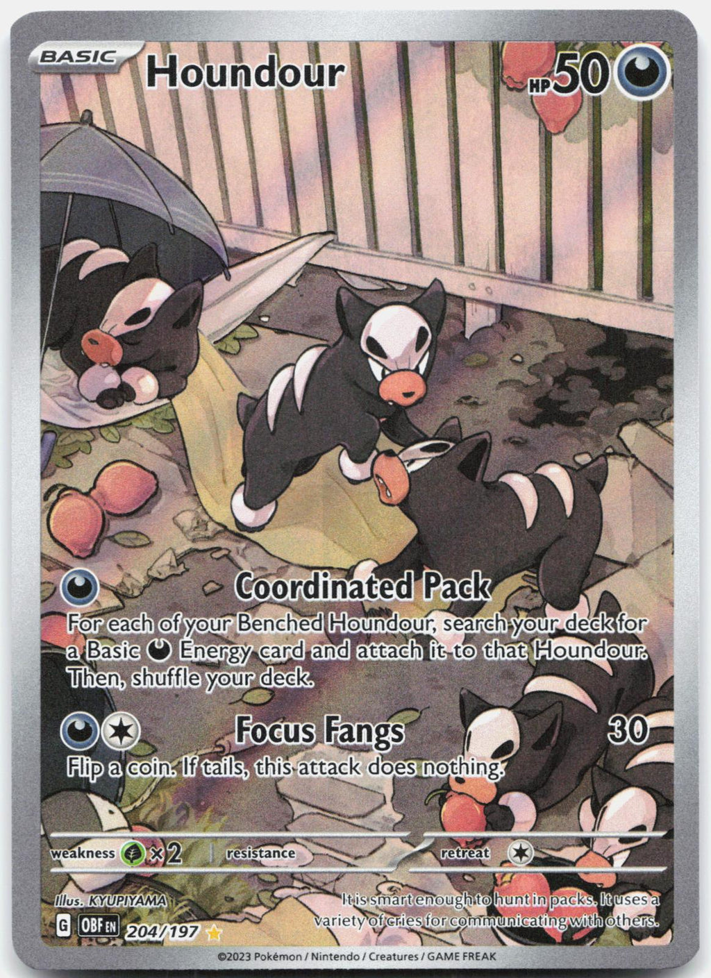 Houndour 204/197 Illustration Rare Obsidian Flames Pokemon Holo Near Mint