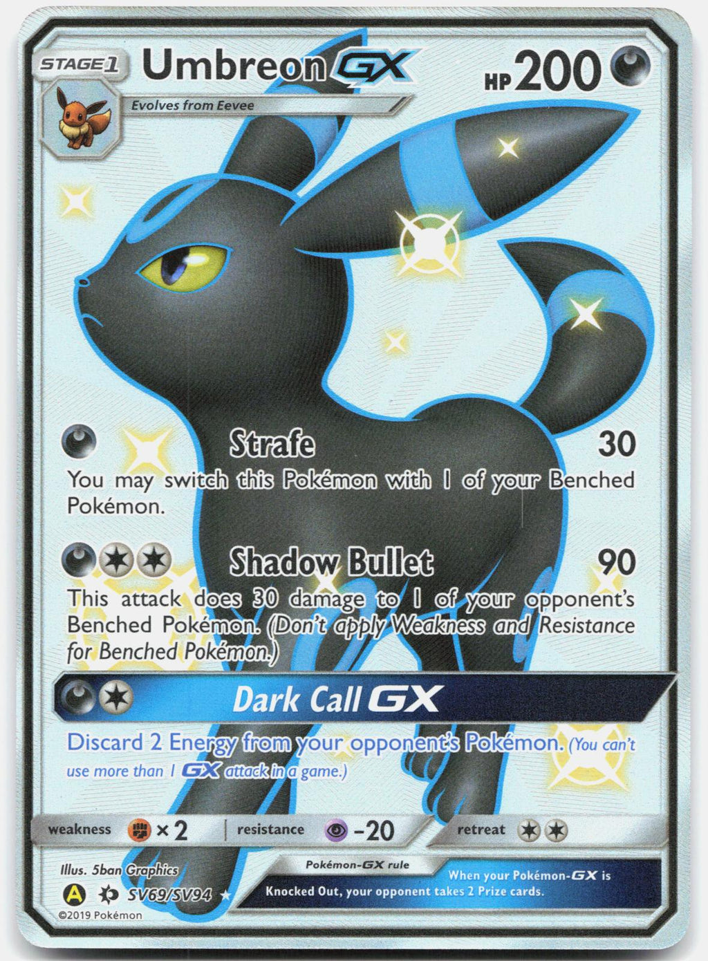 Umbreon GX SV69/SV94 Shiny GX Rare Hidden Fates Shiny Vault Pokemon Holo NM
