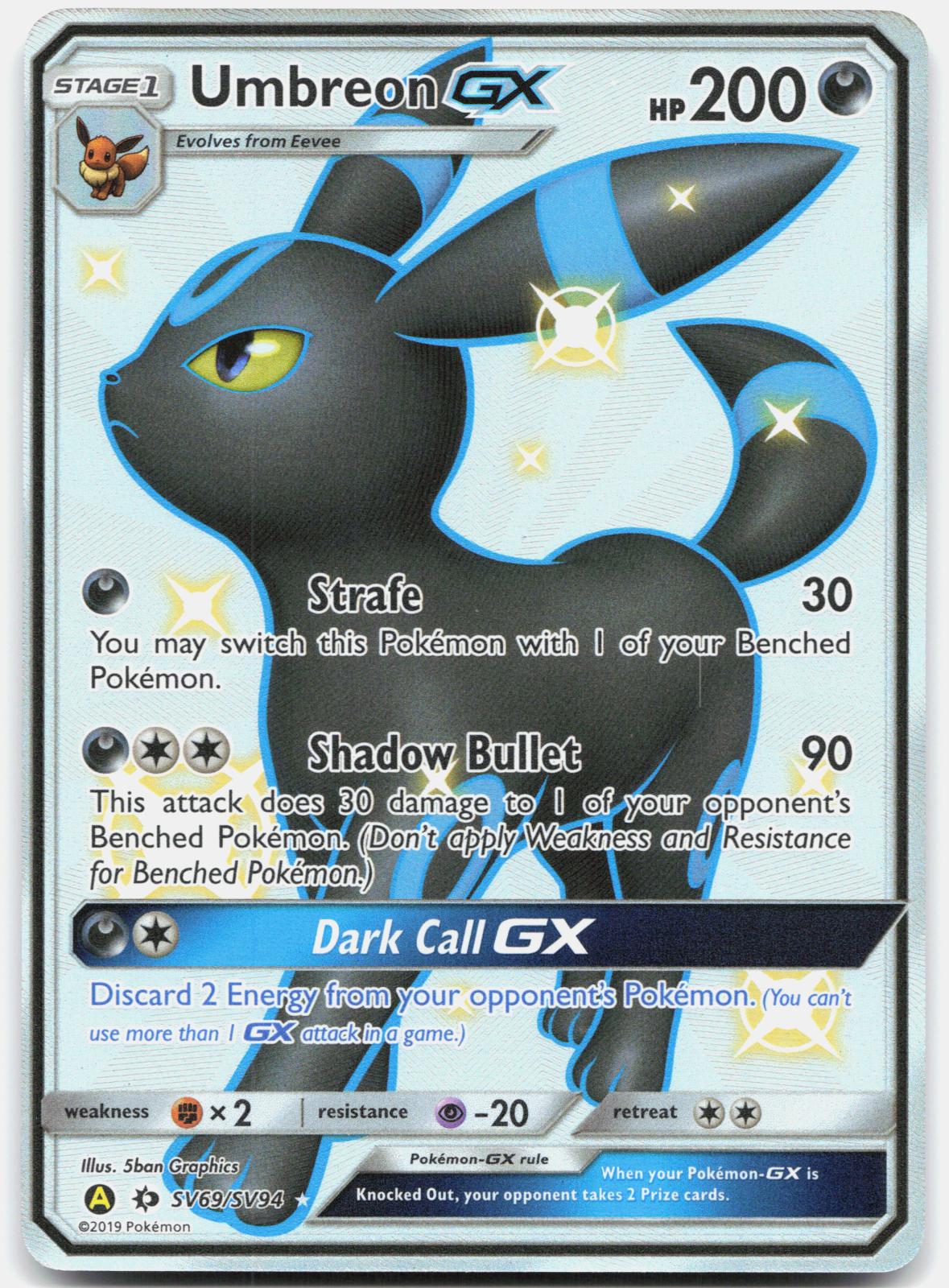 Umbreon GX SV69/SV94 Shiny GX Rare Hidden Fates Shiny Vault Pokemon Holo NM