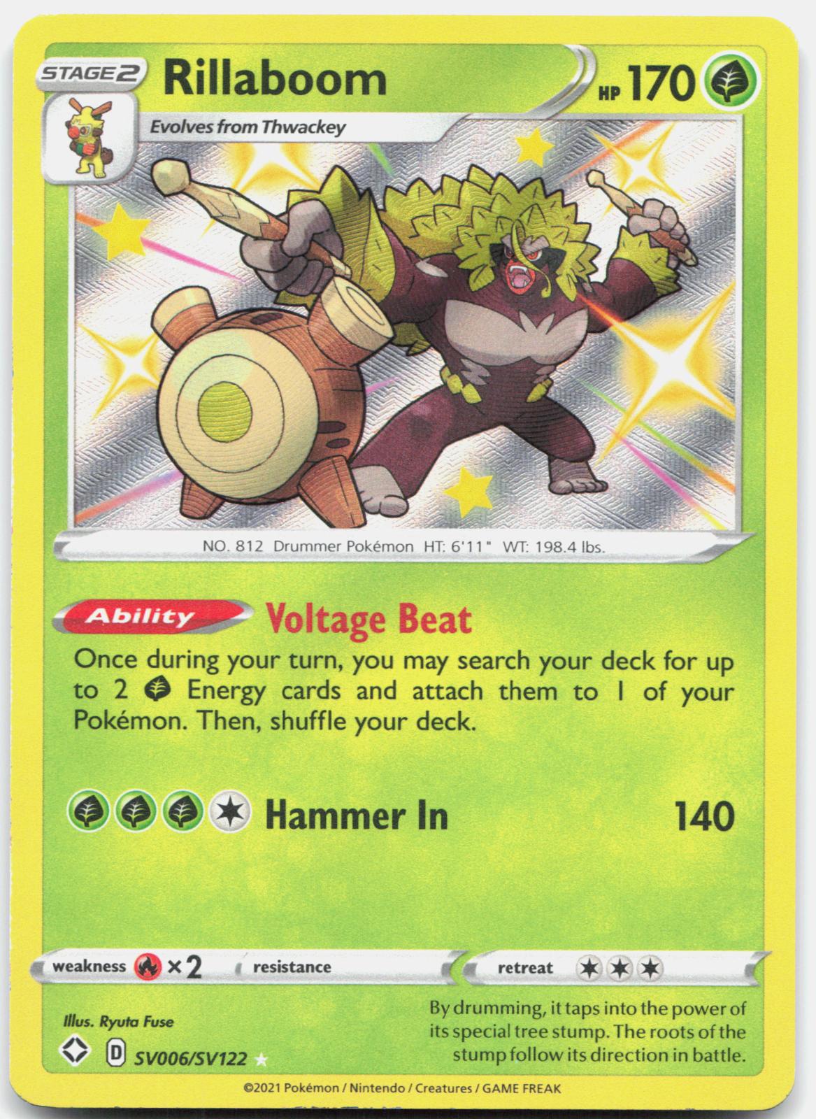 Rillaboom SV006/SV122 Shiny Rare Shining Fates Shiny Vault Pokemon Holo NM