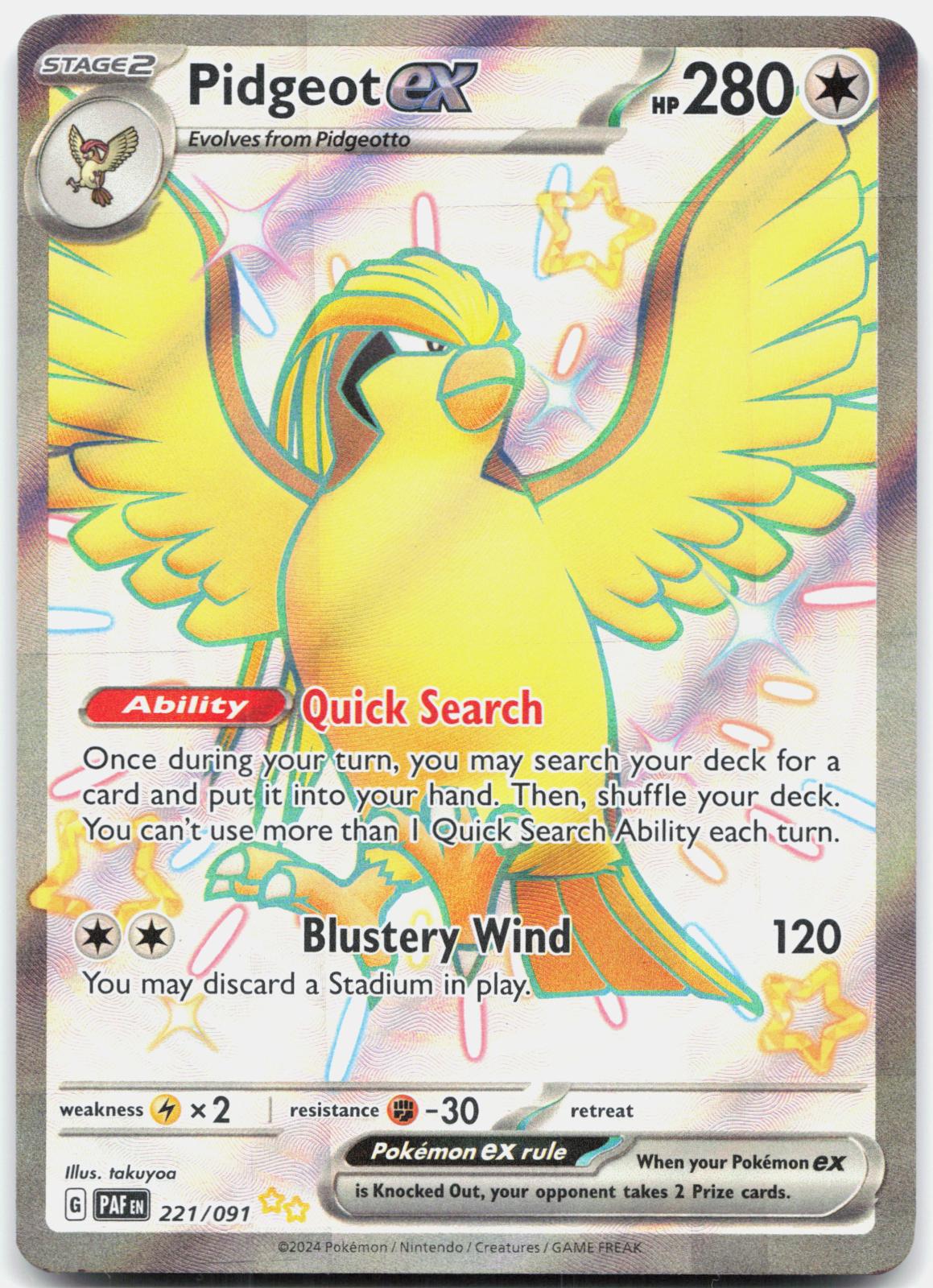Pidgeot ex 221/091 Shiny Ultra Rare Paldean Fates Pokemon Holo Near Mint
