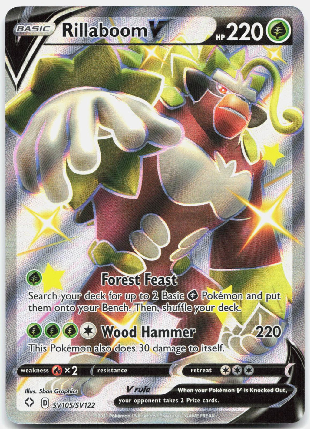 Rillaboom V SV105/SV122 Holo V Rare Shining Fates Shiny Vault Pokemon Near Mint