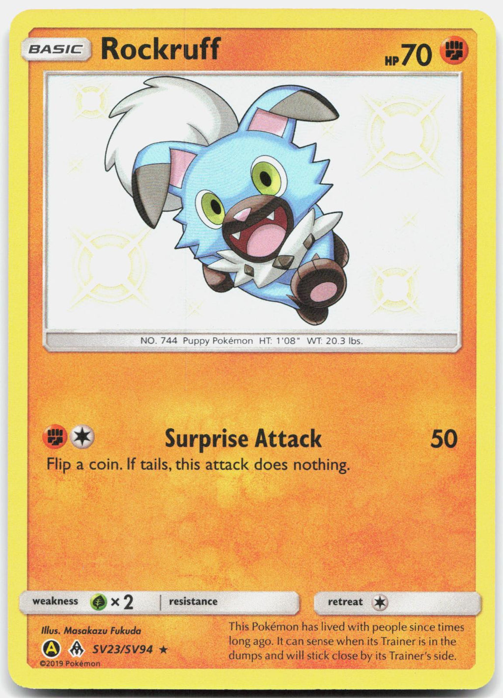 Rockruff SV23/SV94 Shiny Rare Hidden Fates Shiny Vault Pokemon Holo Near Mint