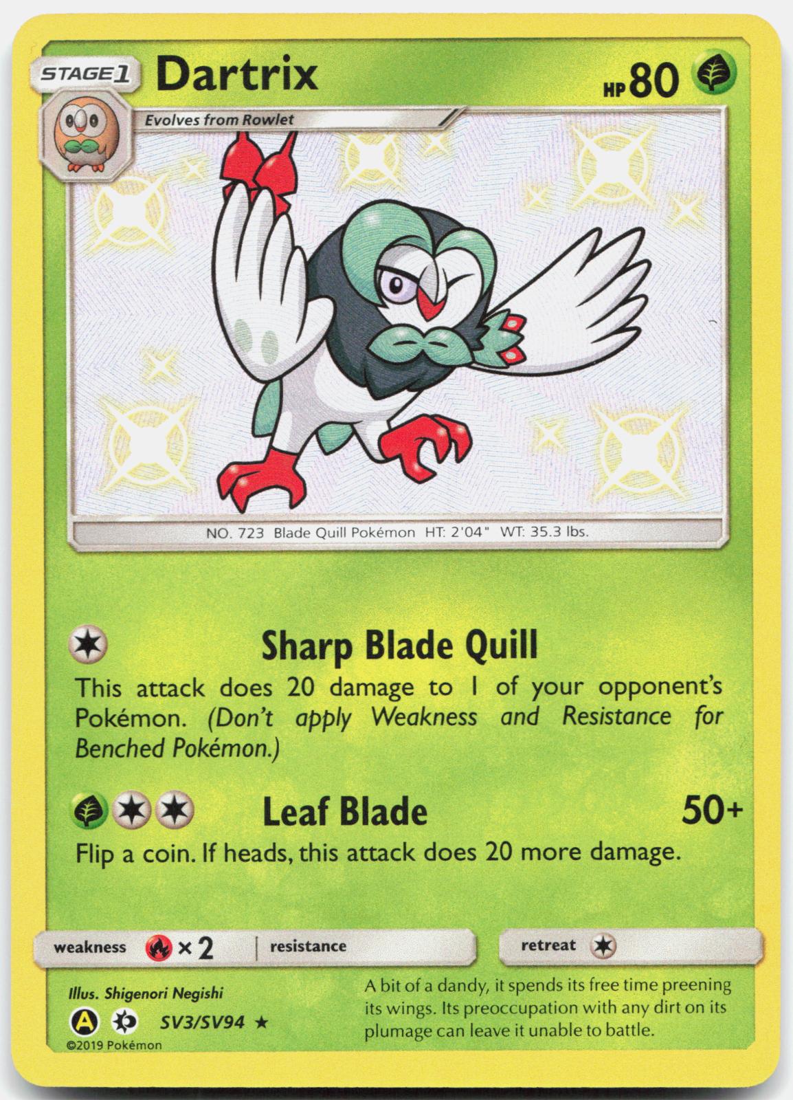 Dartrix SV3/SV94 Shiny Rare Hidden Fates Shiny Vault Pokemon Holo Near Mint