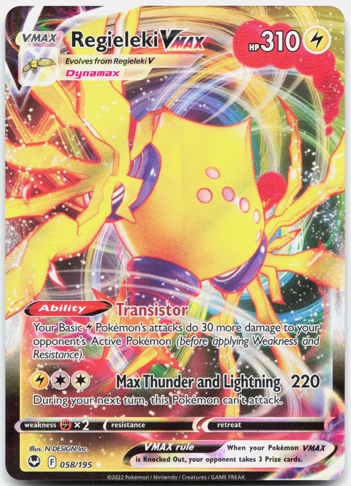 Regieleki VMAX 058/195 Holo VMAX Rare Silver Tempest Pokemon Near Mint